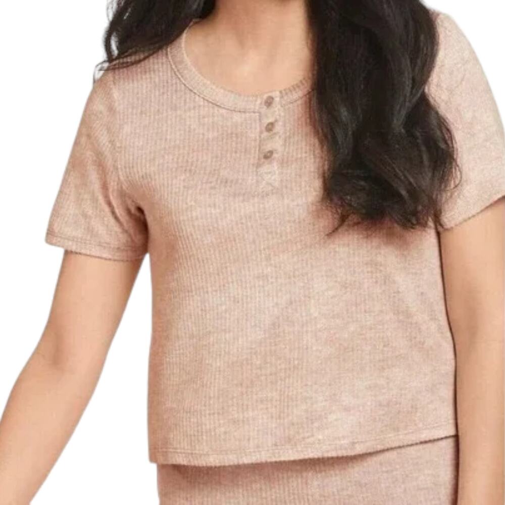 Jockey Grey Heather Luxe Lounge Ribbed Cropped Henley, XL